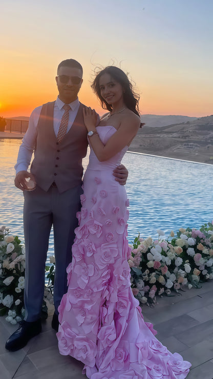 Strapless Pink Floral Mermaid Party Evening Dress, Formal Celebrity Dress,LTP3691
