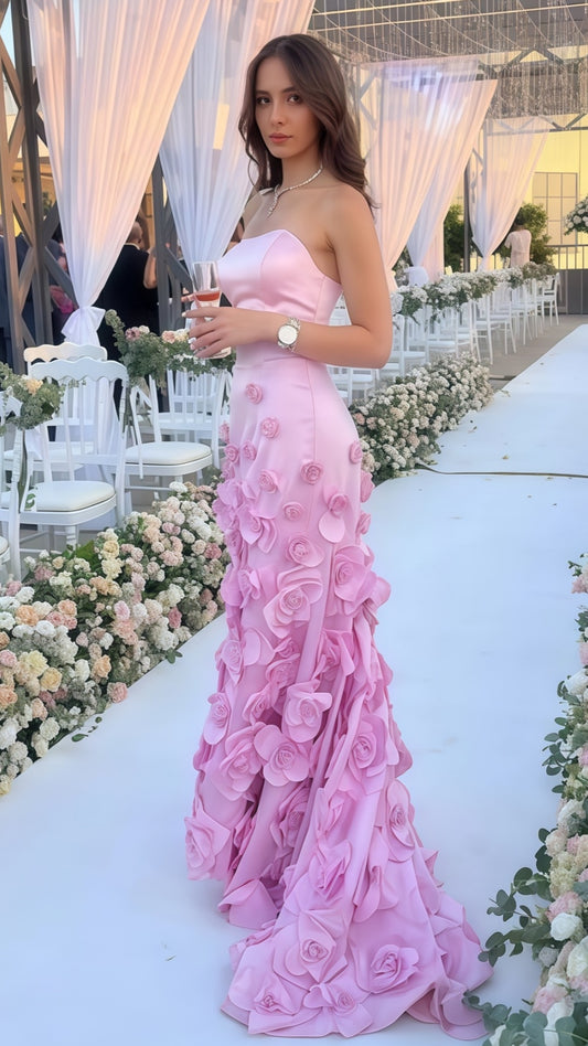 Strapless Pink Floral Mermaid Party Evening Dress, Formal Celebrity Dress,LTP3691