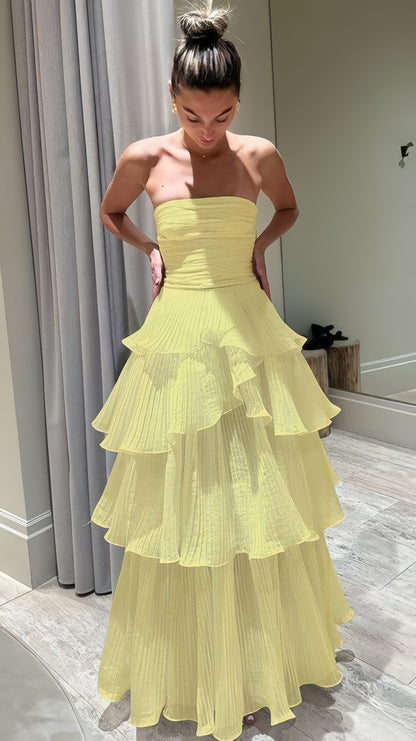 Strapless Ruffle White Prom Dresses Full Length Sleeveless Evening Party Dress,LTP4424