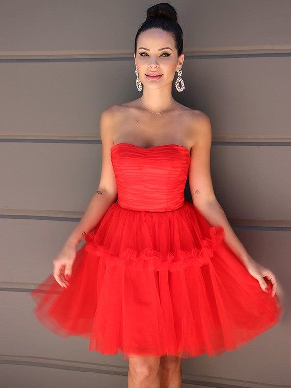 Discount Strapless Tulle Mini Homecoming Dress A-Line Cheap Graduation