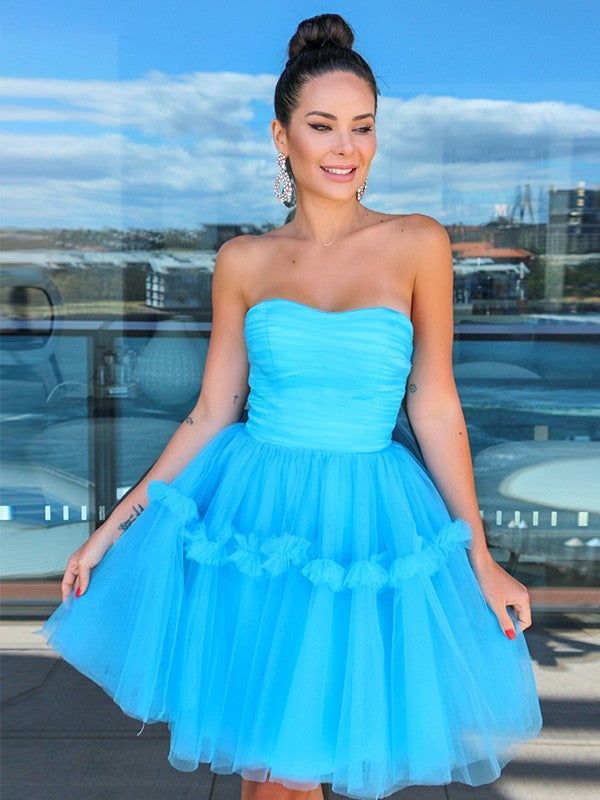 Discount Strapless Tulle Mini Homecoming Dress A-Line Cheap Graduation Dress, LTP2898