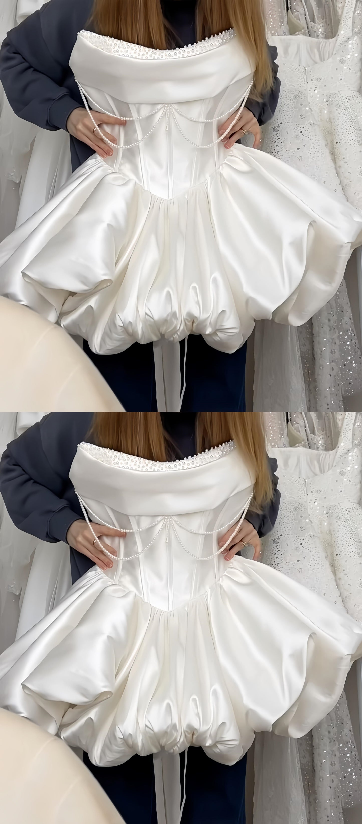 Strapless White Pearl Beaded Homecoming Dresses Short Wedding Gown, LTP3783