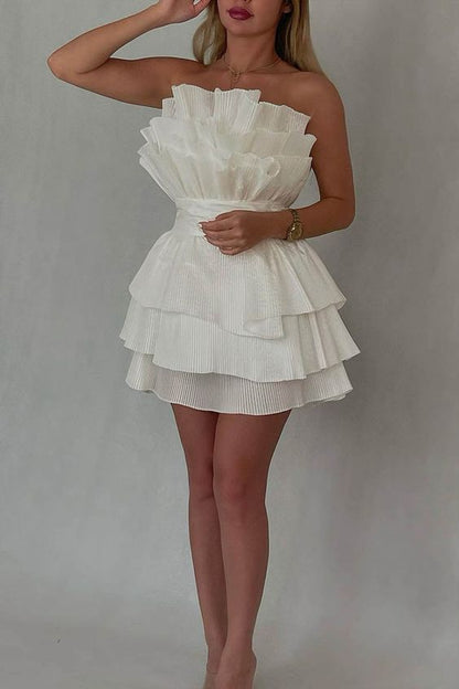 Strapless White Pleated Homecoming Dresses Mini Prom Gown, LTP3122