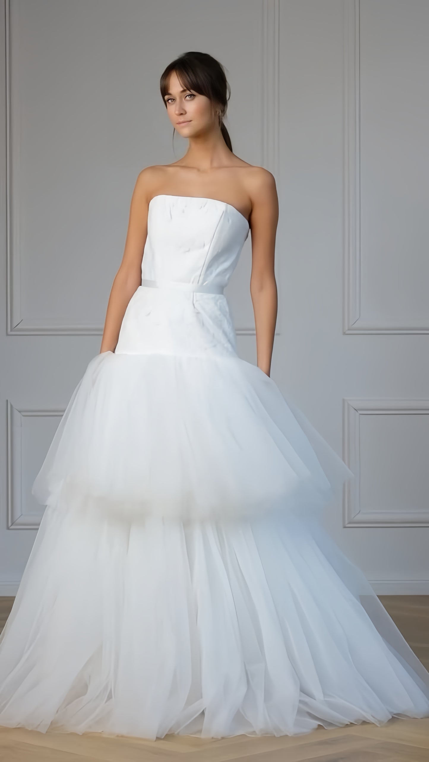 Strapless White Trumpet Wedding Dresses Tulle Bridal Gown, LTP3397