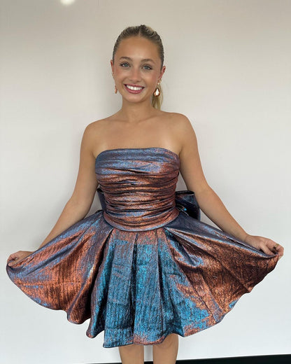 Strapless A-Line Bowknot Homecoming Dresses Sleeveless Mini Graduation Dress, LTP3214