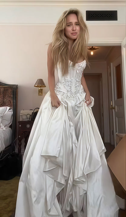 Vintage White Wedding Dress | Strapless Lace Satin Bridal Gown Laylatailor Shop Vintage White Wedding Dress | Strapless Lace Satin Bridal Gown Laylatailor Shop