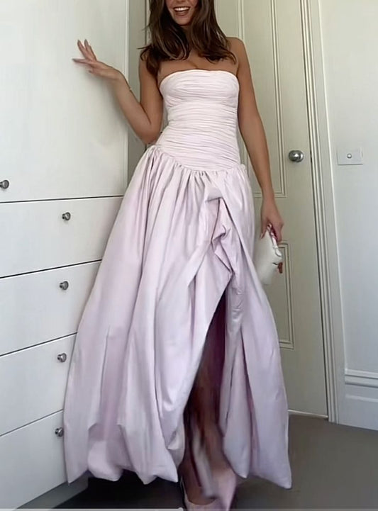 Strapless Pink Split Prom Dresses A-line Party Formal Dress,LTP3816