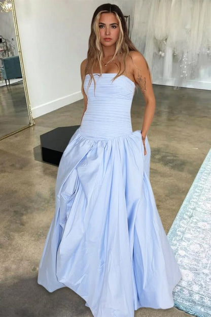 Strapless Pink Prom Dress - A-Line Formal Gown with High Slit