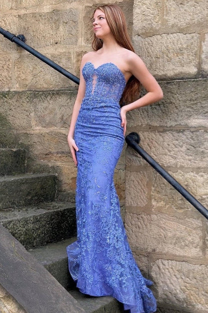 Backless Sequin Mermaid Prom Dress with Sweetheart Neckline and Delicate Appliques