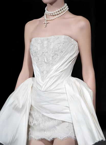 Strapless White Lace Wedding Dresses Mini Bridal Gown, LTP3420