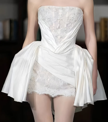 Strapless White Lace Wedding Dresses Mini Bridal Gown, LTP3420