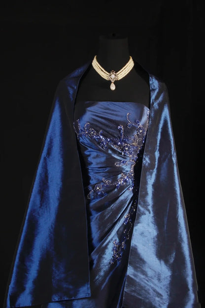 Stunning Blue Strapless Beaded Long Prom Dresses Evening Formal Dress,LTP3978