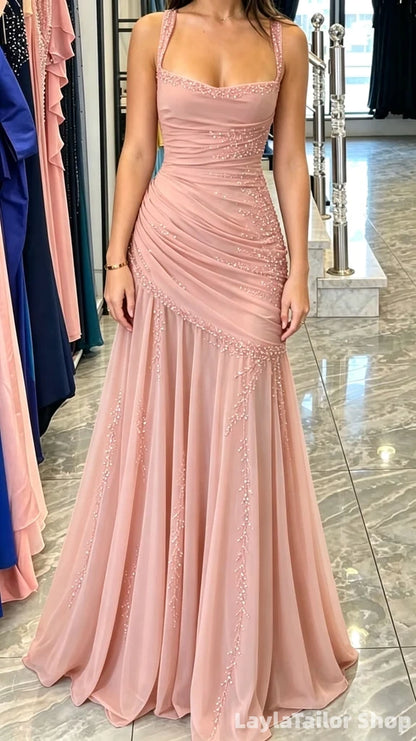 Stunning Burgundy Chiffon Mermaid Gala Gown Sleeveless Ruched Prom Dress LTP82698