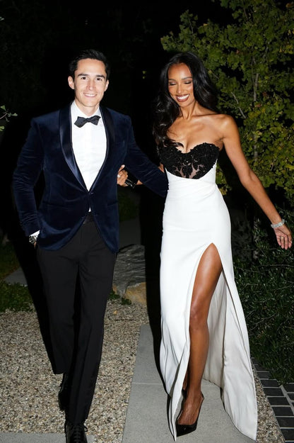 Stunning Mermaid Sweetheart White Long Prom Dress with Split Front