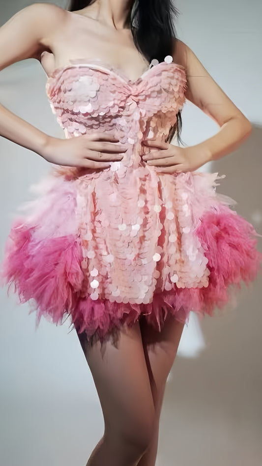Stylish Pink Homecoming Dresses Sequin Feather Mini Party Dress,LTP3931