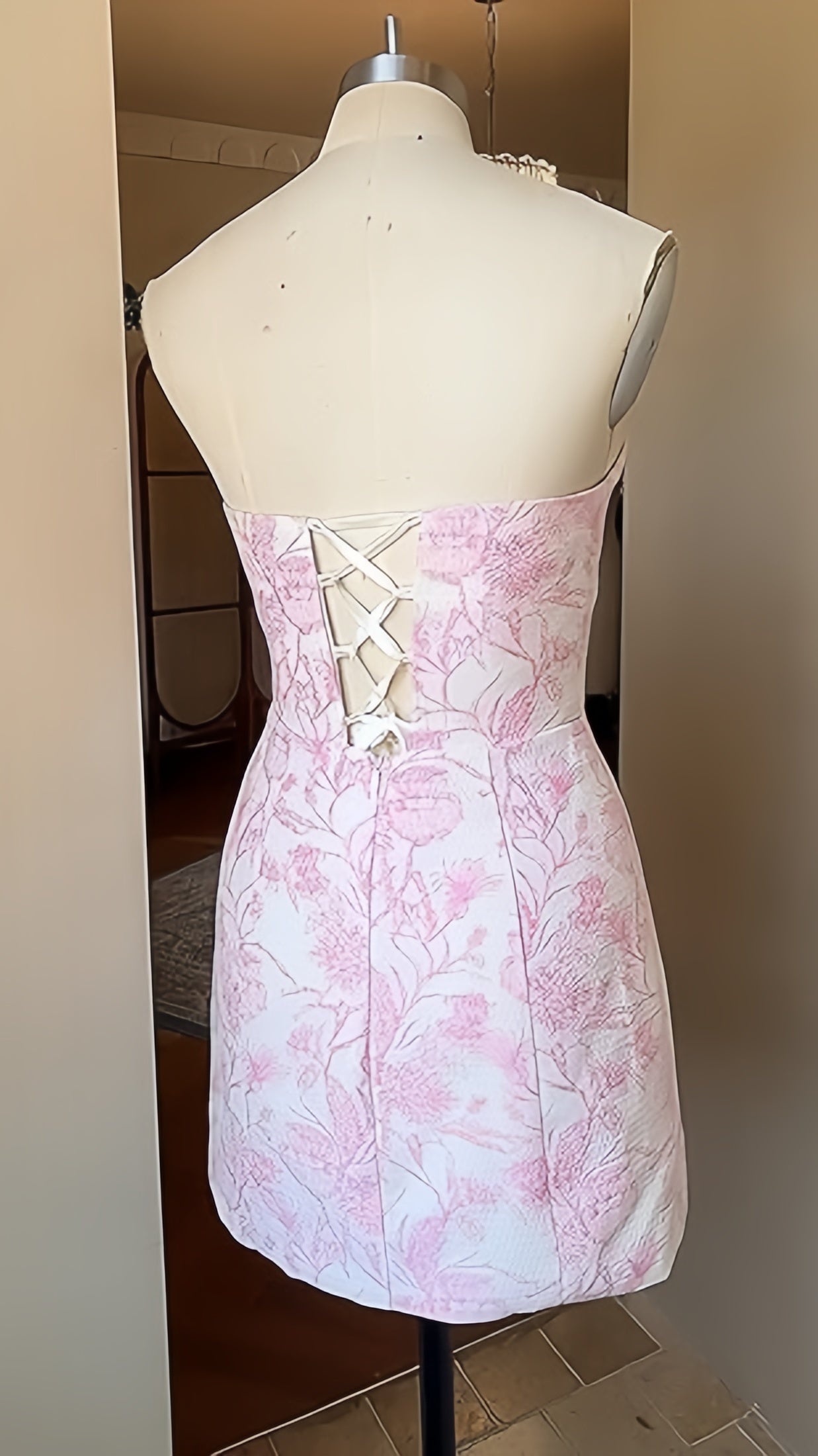 Summer Floral Homecoming Dresses Lace Up Back Short Prom Dress, LTP3937