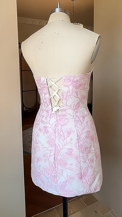 Summer Floral Homecoming Dresses Lace Up Back Short Prom Dress, LTP3937