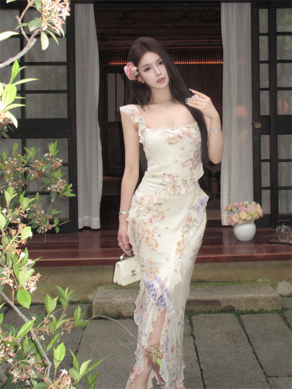 Fast Delivery Summer Holiday Chiffon Floral Party Evening Dress Soft Prom Gown, LTP2960