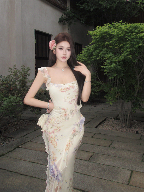 Fast Delivery Summer Holiday Chiffon Floral Party Evening Dress Soft Prom Gown, LTP2960
