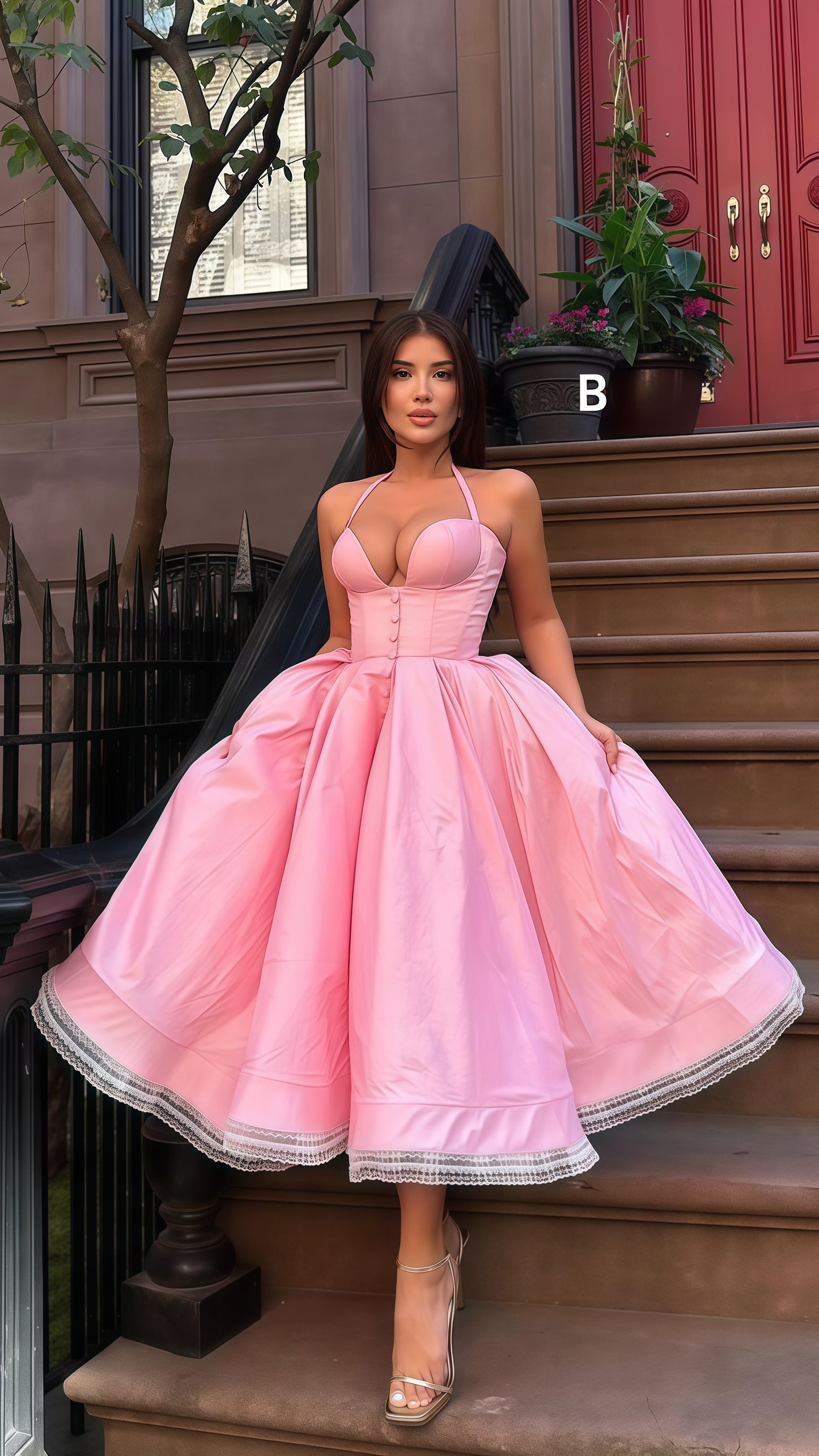 Sweet A-Line Midi Dress, Tea Length Party Dress, School Homecoming Dress, LTP3742