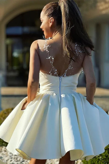 Sweet Ivory Pearl Beaded Homecoming Dresses V-Neck Graduation Dresses, LTP3086