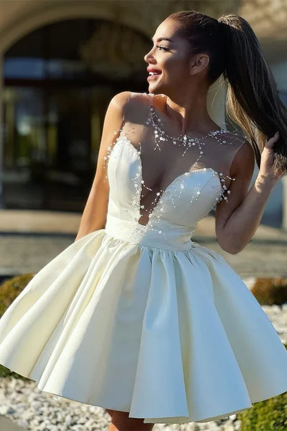 Sweet Ivory Pearl Beaded Homecoming Dresses V-Neck Graduation Dresses, LTP3086