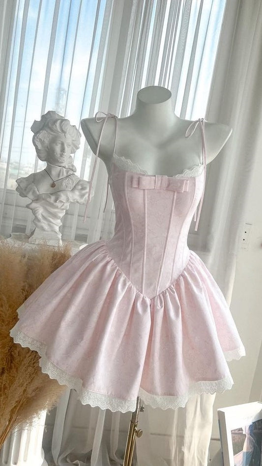 Sweet Light Pink A-line Homecoming Dresses Tie Straps Mini Hoco Party Dress,LTP3874