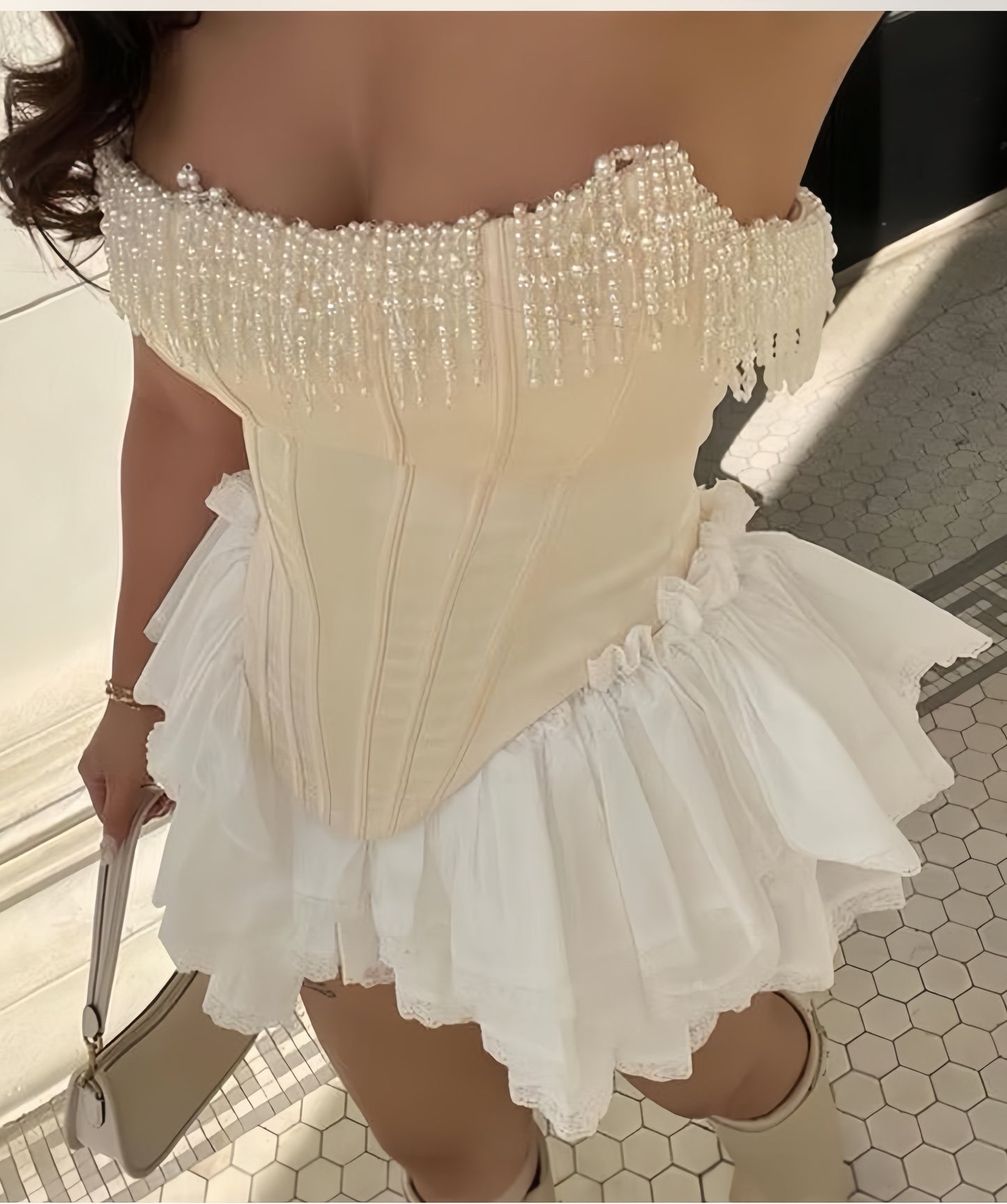 Sweet Off White Pearl Lace Short Party Dresses Mini Homecoming Dress,LTP4241