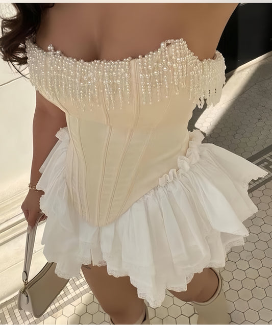 Sweet Off White Pearl Lace Short Party Dresses Mini Homecoming Dress,LTP4241