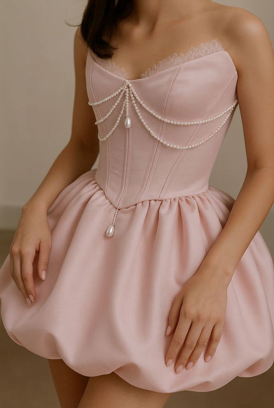 Sweet Pink A-line Pearl Beaded Homecoming Dresses Birthday Party Dress,LTP3907