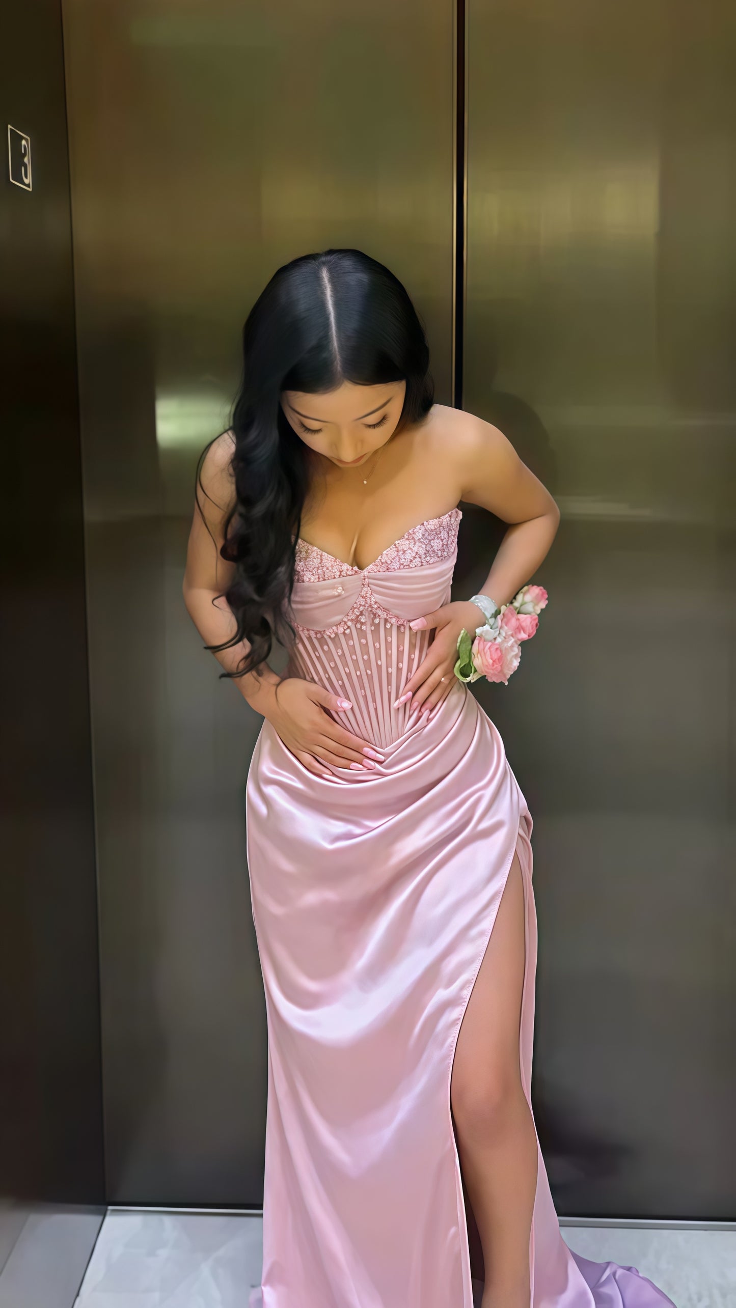 Sweet Pink Beaded Long Party Dress Senior Prom Dress,LTP3542