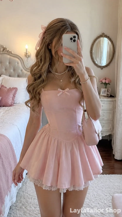 Sweet Pink Homecoming Dresses Lace Birthday Party Dress