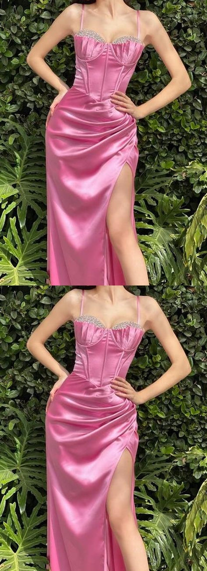 Sweet Pink Beaded Prom Dresses Mermaid Sweetheart Long Evening Dresses, LTP3258
