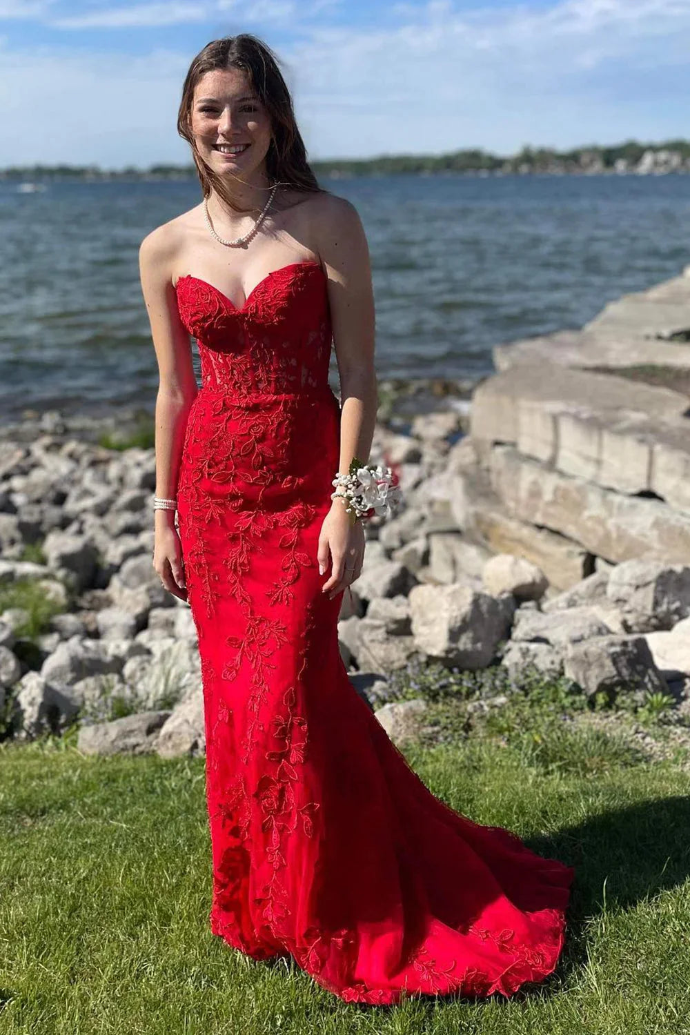 Sleeveless Appliques Mermaid Long Prom Dress