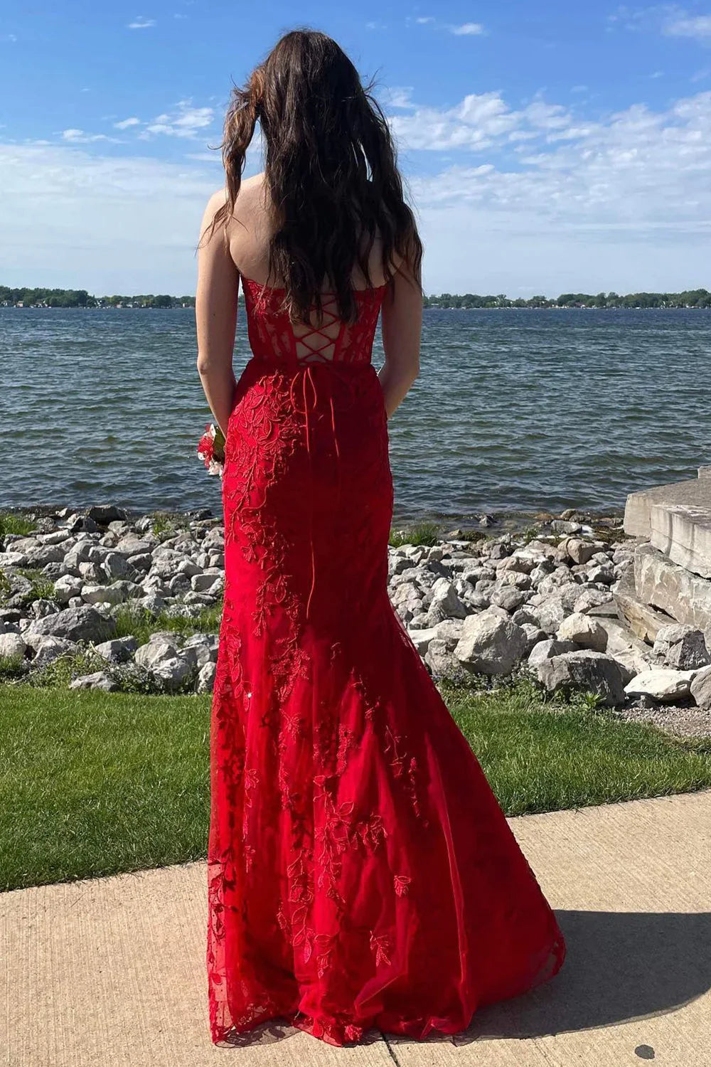 Sleeveless Appliques Mermaid Long Prom Dress