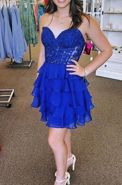 Sweetheart Applique Blue Homecoming Dress, LTP2913