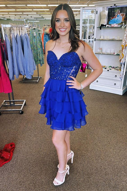 Sweetheart Applique Blue Homecoming Dress, LTP2913