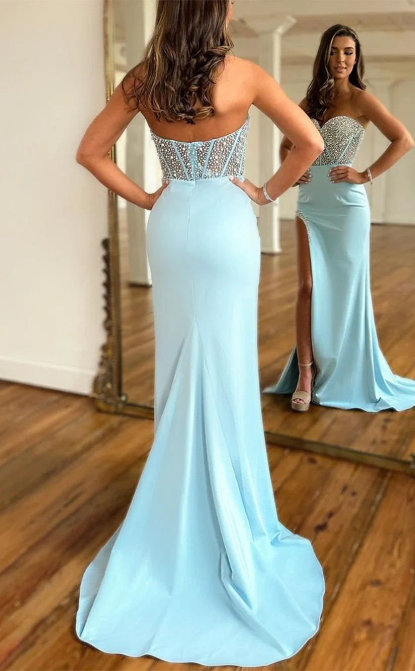 Sweetheart Beaded Bodycon Mermaid Prom Dresses With Side Slit