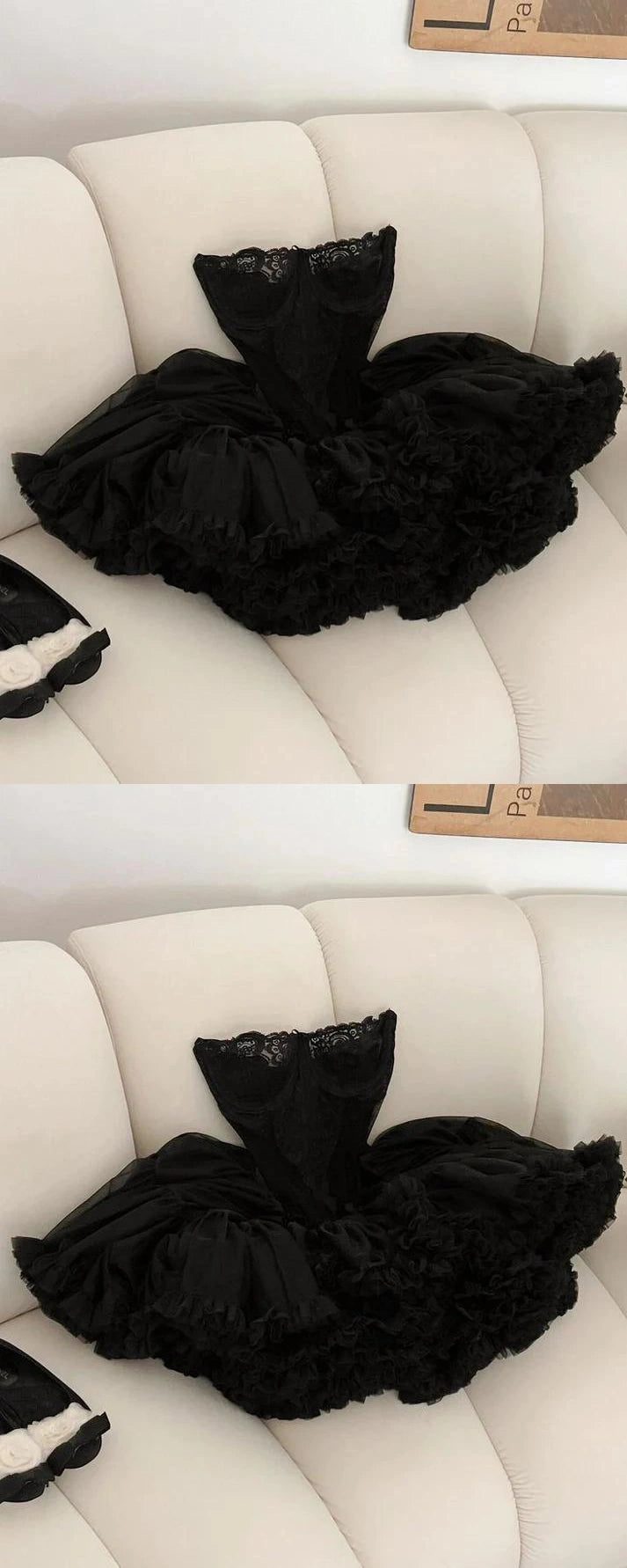 Sweetheart Black Lace Ball Gown Sleeveless Layers Homecoming Party Dress,LTP3852