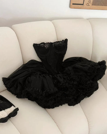 Sweetheart Black Lace Ball Gown Sleeveless Layers Homecoming Party Dress,LTP3852