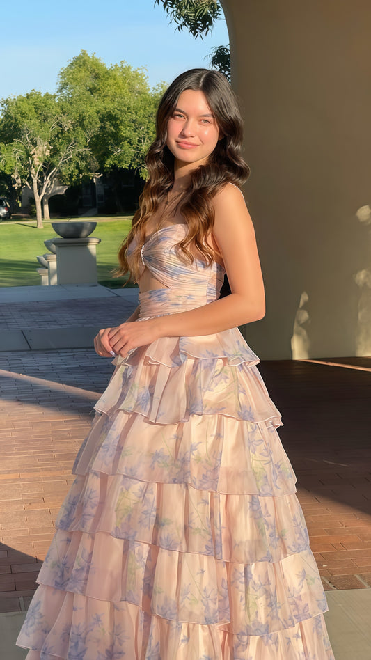 Sweetheart Floral Ruffle Prom Dress, Sleeveless A-Line Party Dress, Sweet 16 Dress,LTP3702