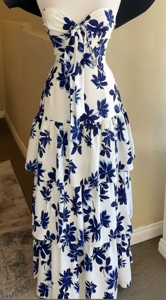 Sweetheart Floral Ruffle Prom Dresses Chiffon Full Length Party Dress,LTP3980