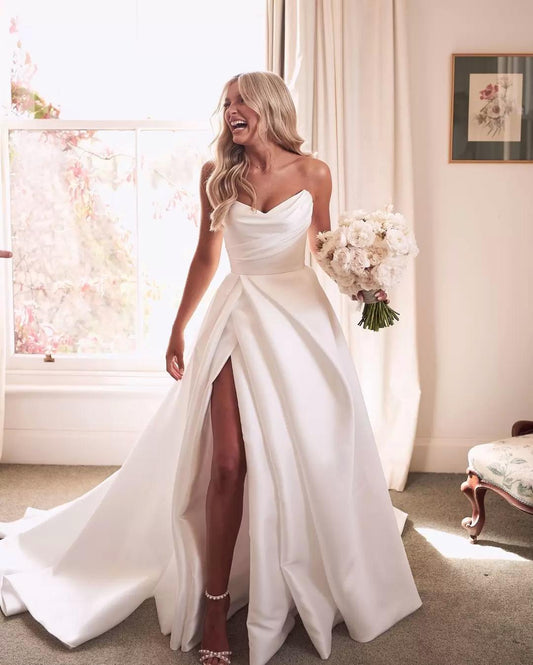 Sweetheart Ivory White A-Line Wedding Dresses