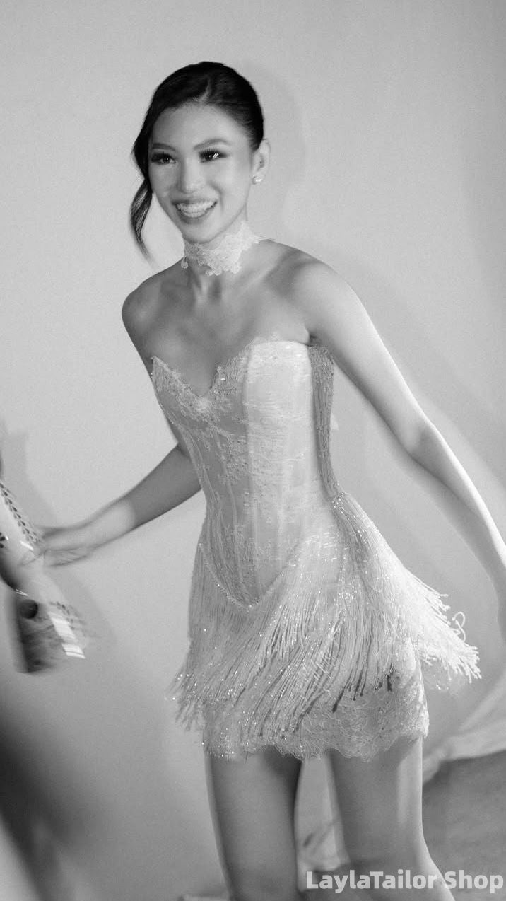 Sweetheart Lace Bodycon Homecoming Dress With Tassel Skirt