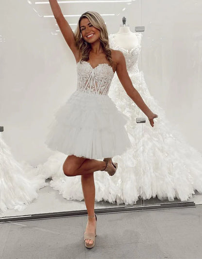 Sweetheart Lace Tiered Homecoming Dresses Tulle Junior Hoco Dress, LTP3193