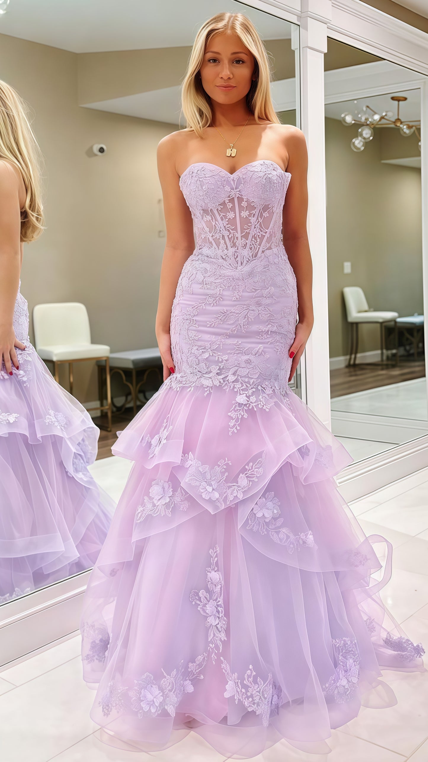 Sweetheart Lilac Mermaid Prom Dresses, Appliques Senior Prom Dress Long Party Dresses,LTP3417