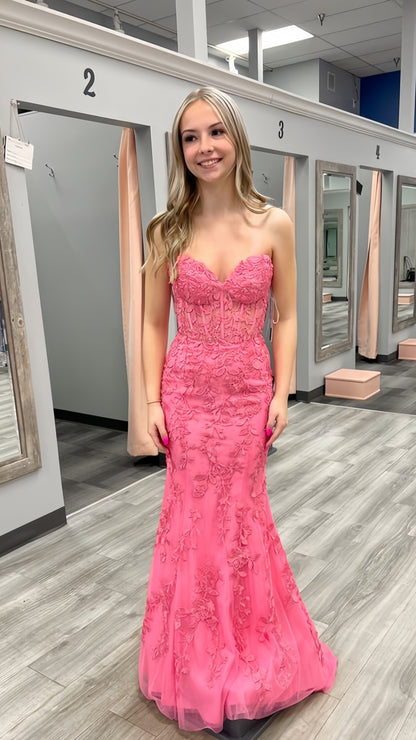 Sweetheart Mermaid Lace Prom Dress, Pink Sleeveless Party Gala Dress, LTP3740