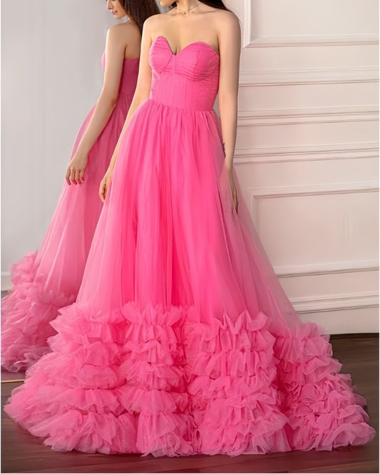 Sweetheart Pink A-Line Long Prom Formal Dress, LTP3435