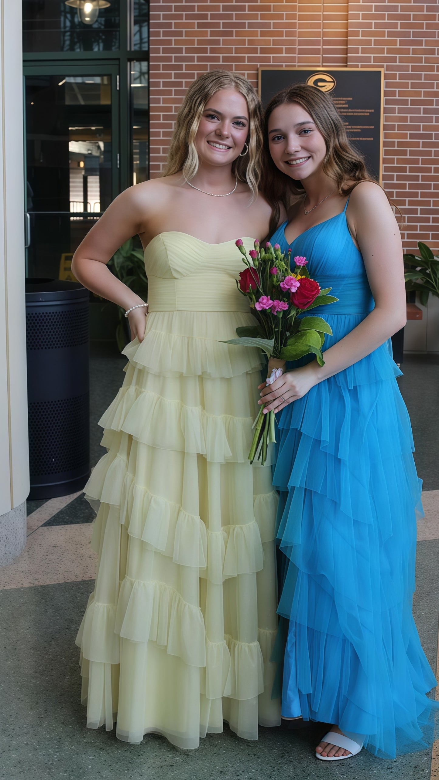 Sweetheart Ruffle Tulle Prom Dresses, Light Yellow Evening Dress,LTP3421