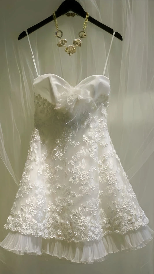 Sweetheart White Lace Homecoming Dresses Organza A-line Party Dress,LTP3861